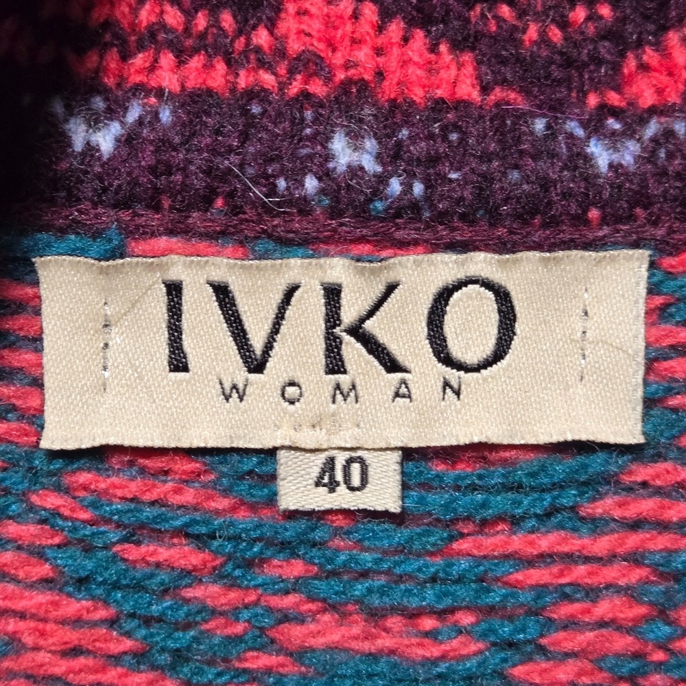 IVKO WOMENS Wool Collar Cardigan Sweater SZ 40 Med Knit Forest Motifs Jacket - Picture 3 of 10